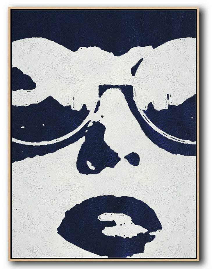 Buy Hand Painted Navy Blue Abstract Painting Online,Pop Art Canvas #W5Q3